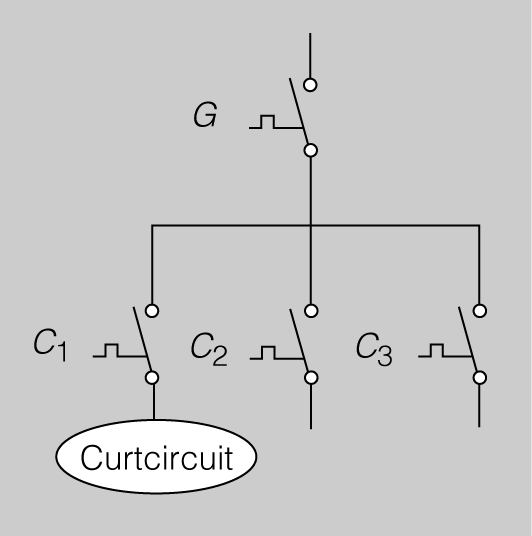 Selectivitat. En aquest cas haurà de disparar el circuit 1 (C1) i no el general (G)