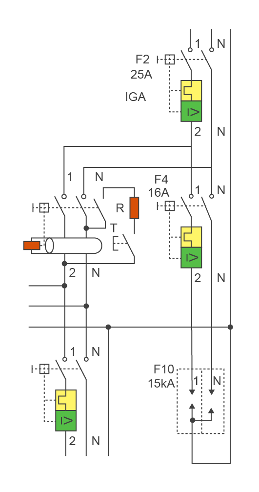 Limitador de sobretensions. Part de l'esquema multifilar amb el limitador de sobretensions.